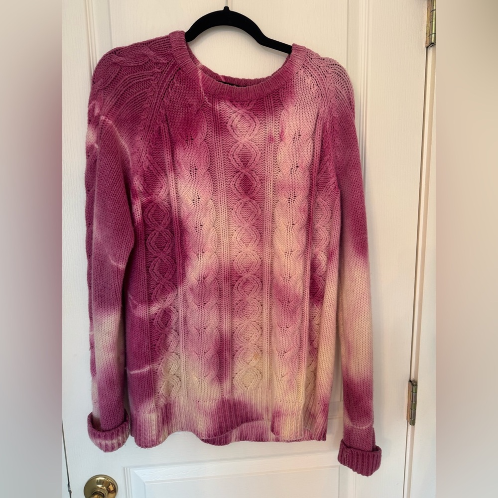 Tie Dye Pink and Cream Cable Knit Sweater